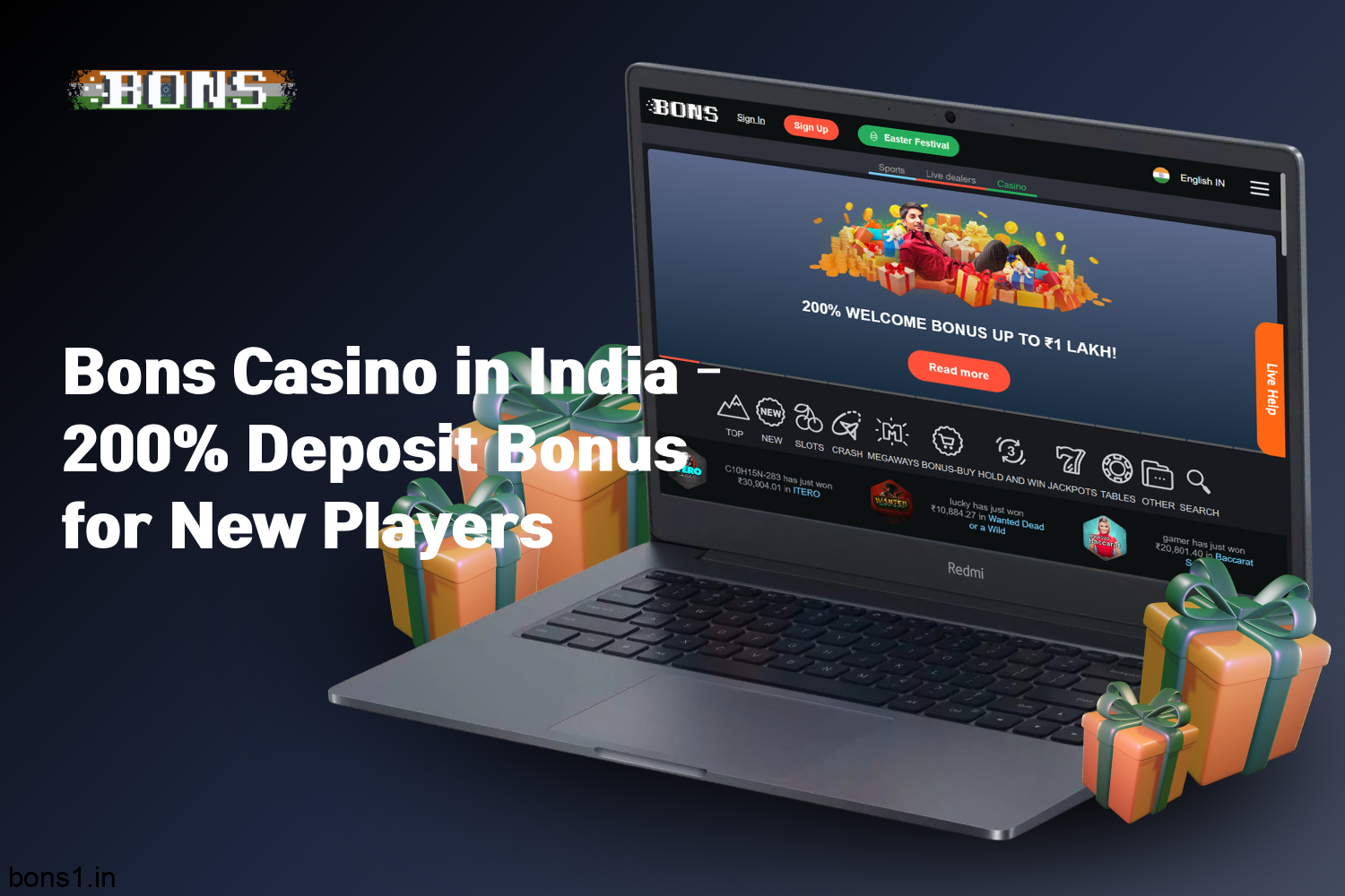 Bons Casino provides new players in India with a 200% deposit bonus