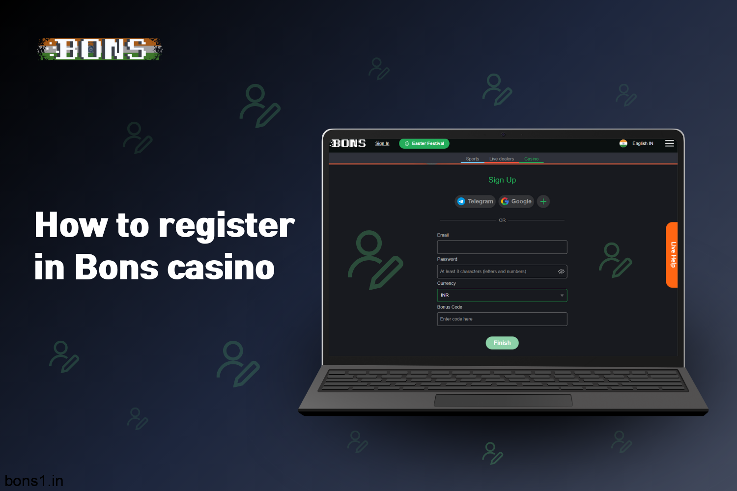How do users from India register at Casino Bons?