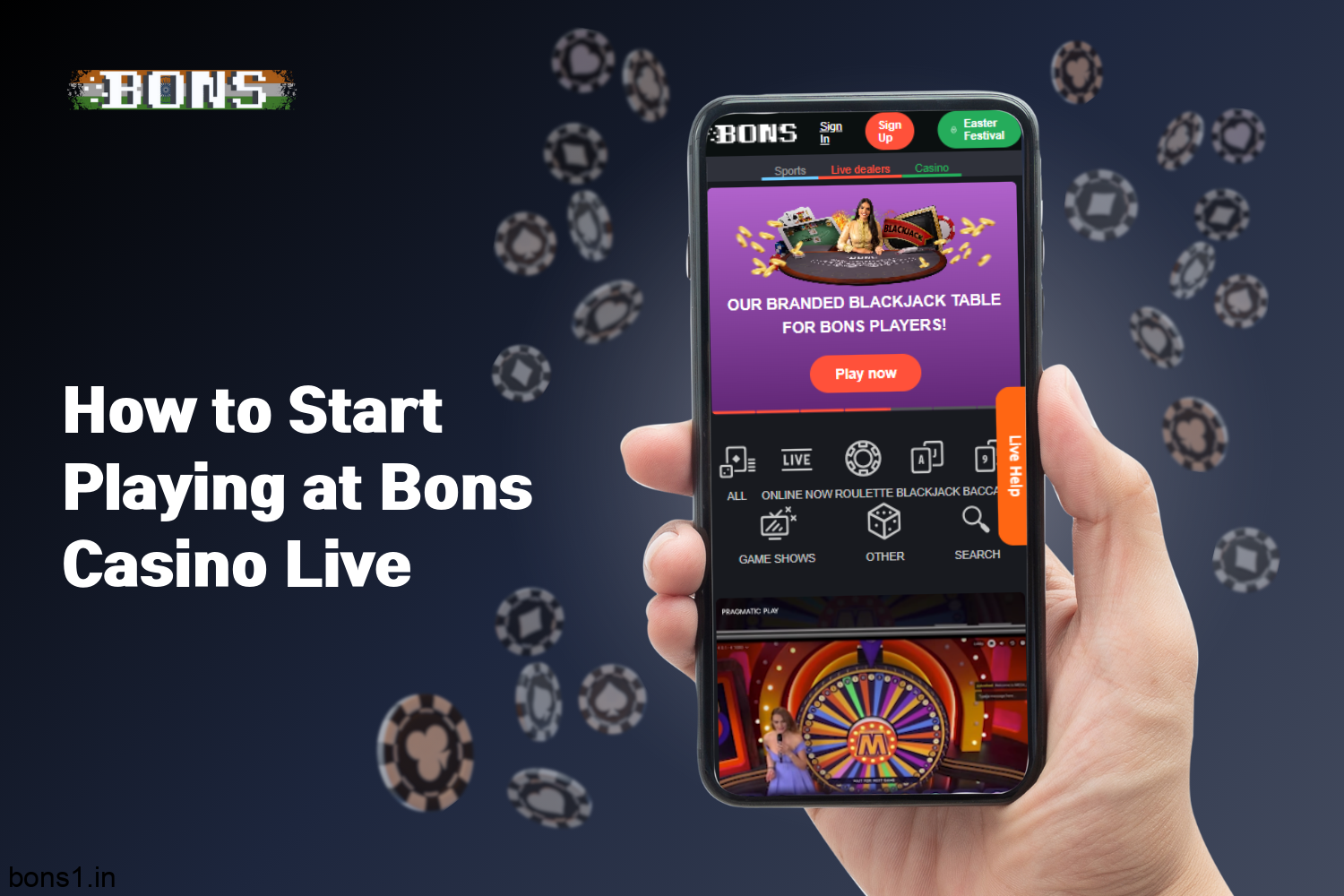 How Indian players can start playing at bons live casino on the Bons website
