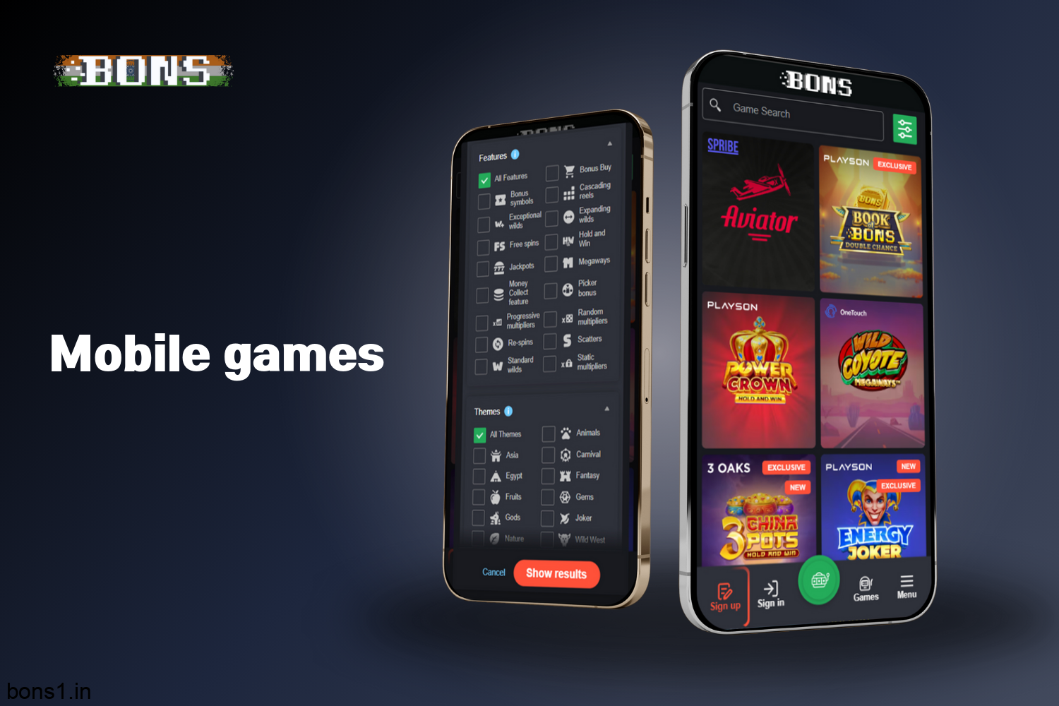 The Bons Casino app has a large selection of mobile games for users from India