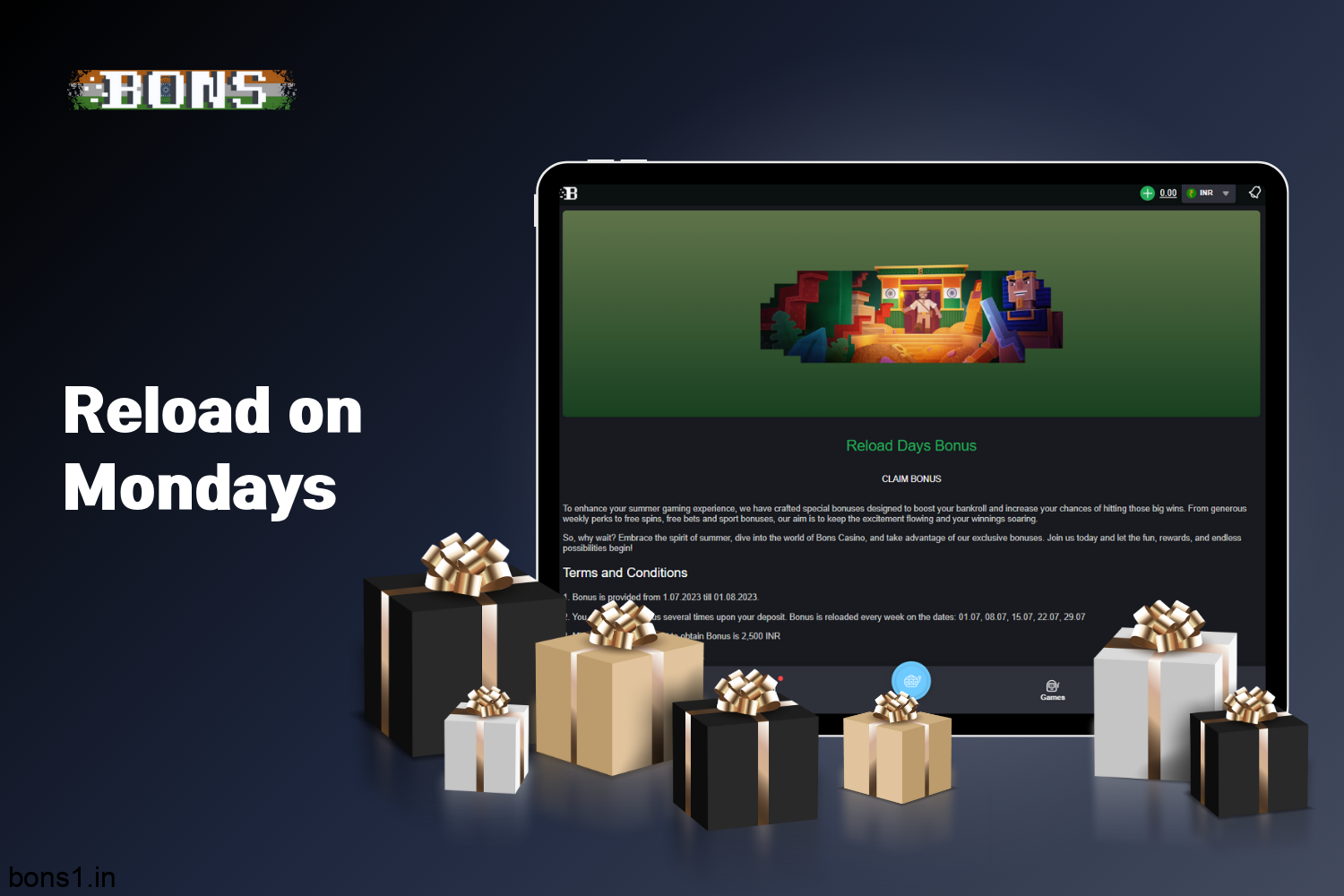 Bons Casino offers reload on Mondays for users from India